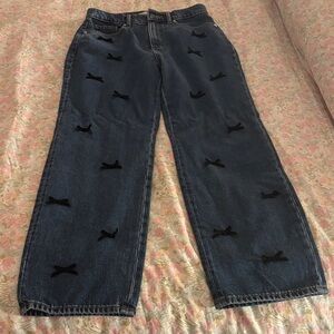 Velvet bow high rise straight jeans